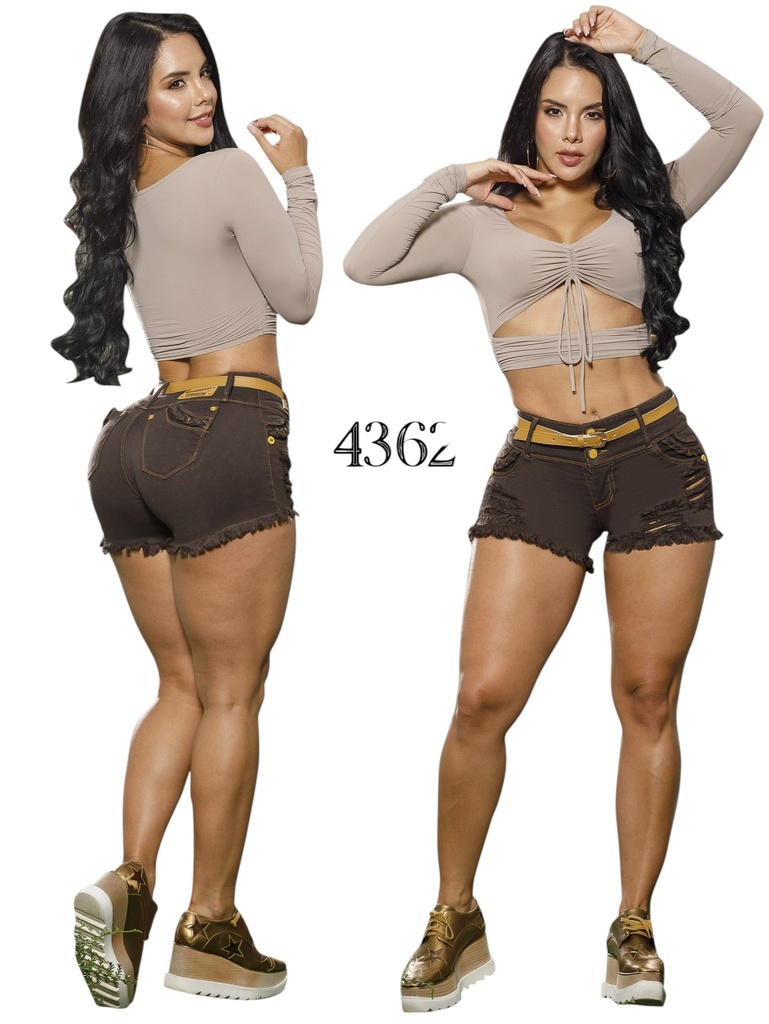 [5024362CK05] Women's Chocolate Brown Distressed Frayed-Hem Butt-Lifting Shorts (5)