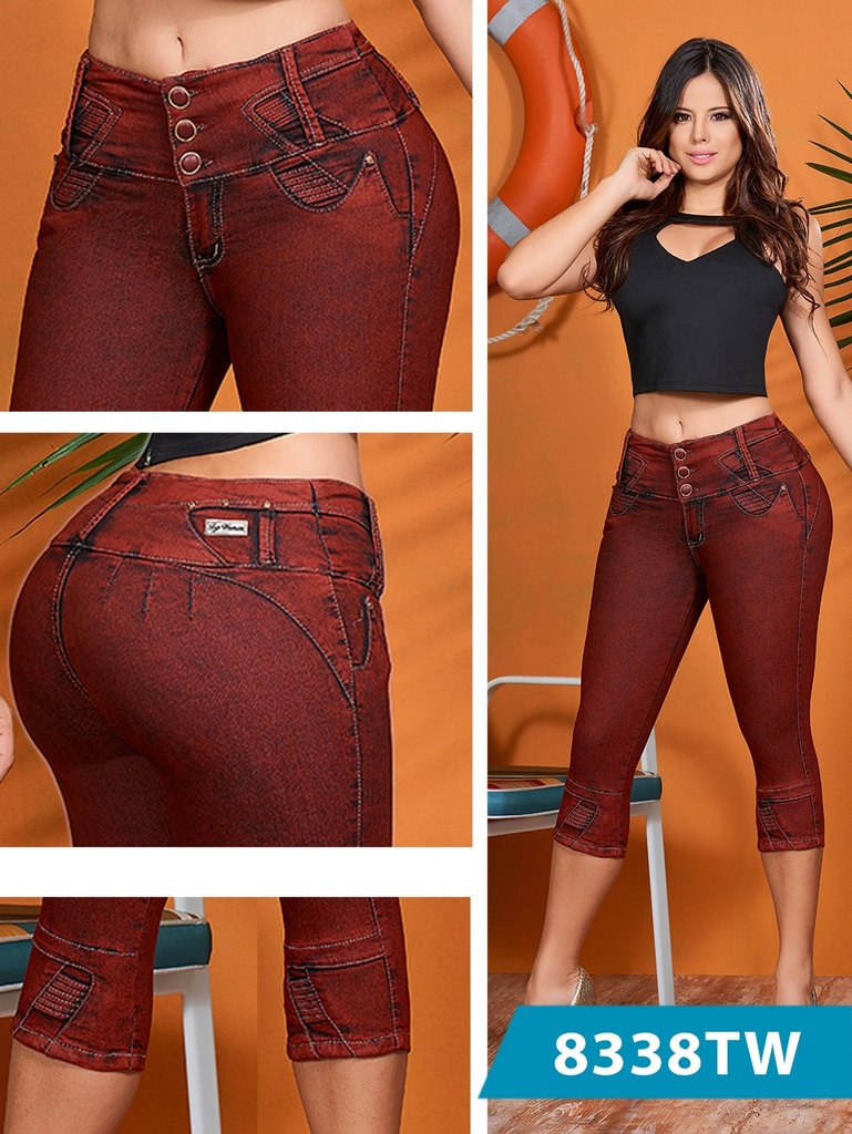 Women's Burgundy Butt Lift Capri Jeans 8338TW