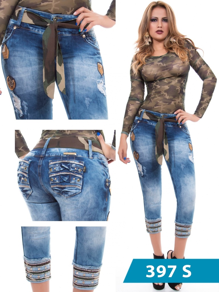 Women's Medium Wash Cuffed Butt Lift Skinny Jeans 397S
