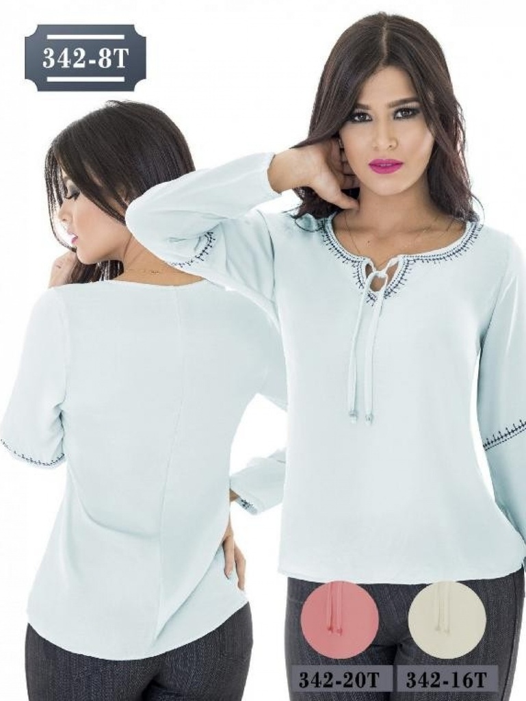 [0002363428TS] Women's Mint Tie Neck Blouse 342-8T