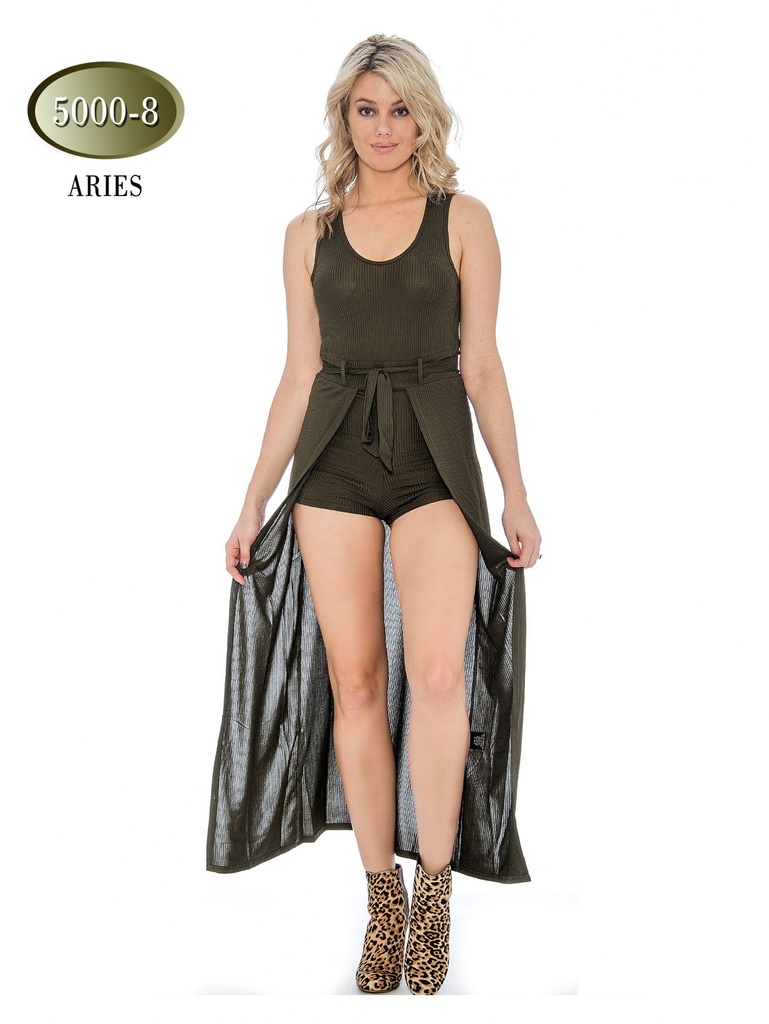 Women's Olive Green Short Romper with Long Cape Back Jumpsuit 6000-8