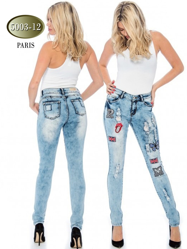 [20050031207] Women's Light Acid Wash Patch Detail Butt Lift Skinny Jeans 20050031207