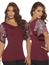 Women's Burgundy Metallic Ruffle-Sleeve Blouse 3110-14