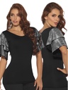 Blusa Mangas con Volantes Metalizadas Negro para Mujer 3110-2