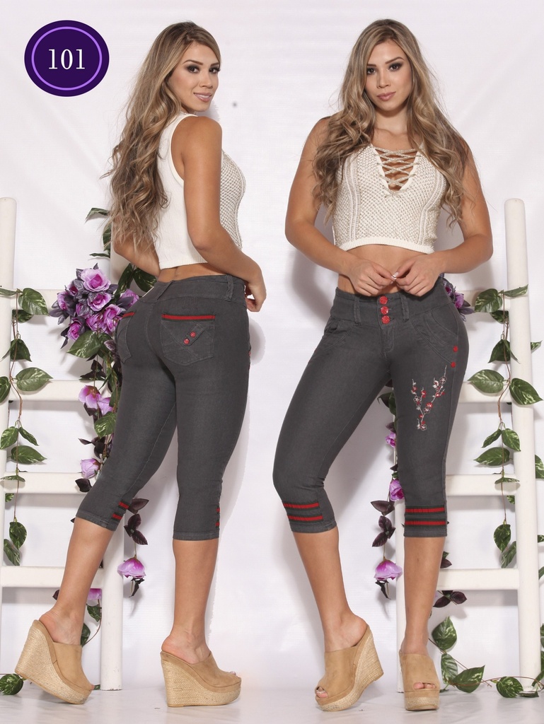 Jeans Capri Dobladillo Levantacola Gris Carbón para Mujer 101