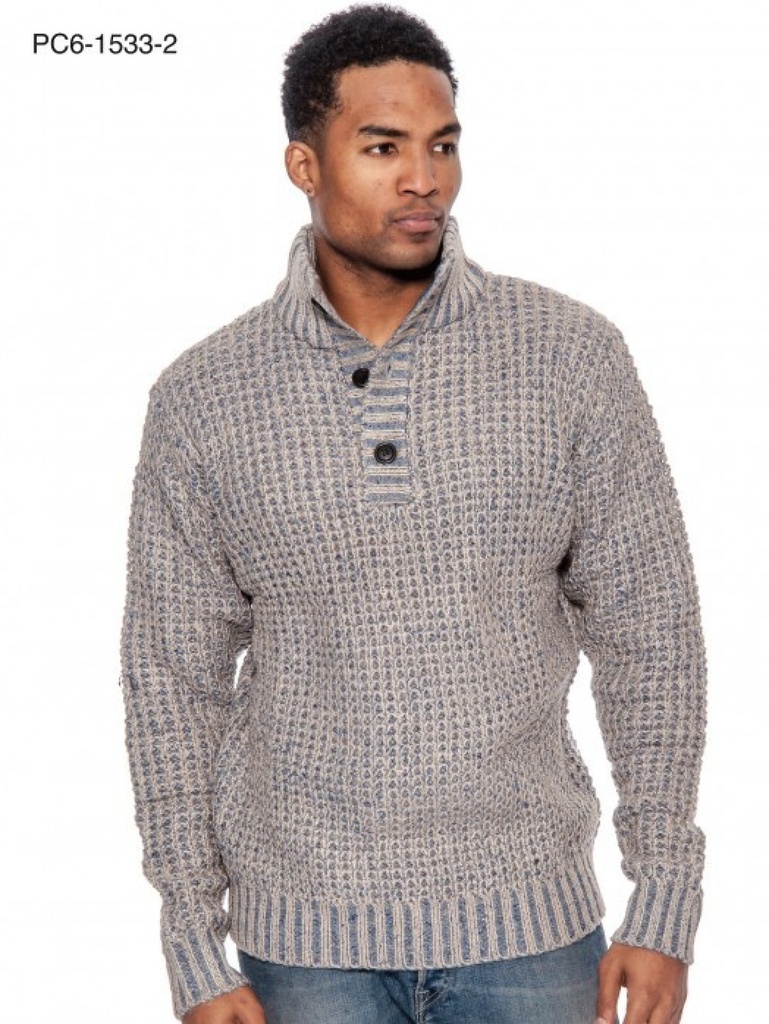 [200153329XXL] Suéter para Hombre Gris de Punto Waffle con Cuello Chal – L.A
