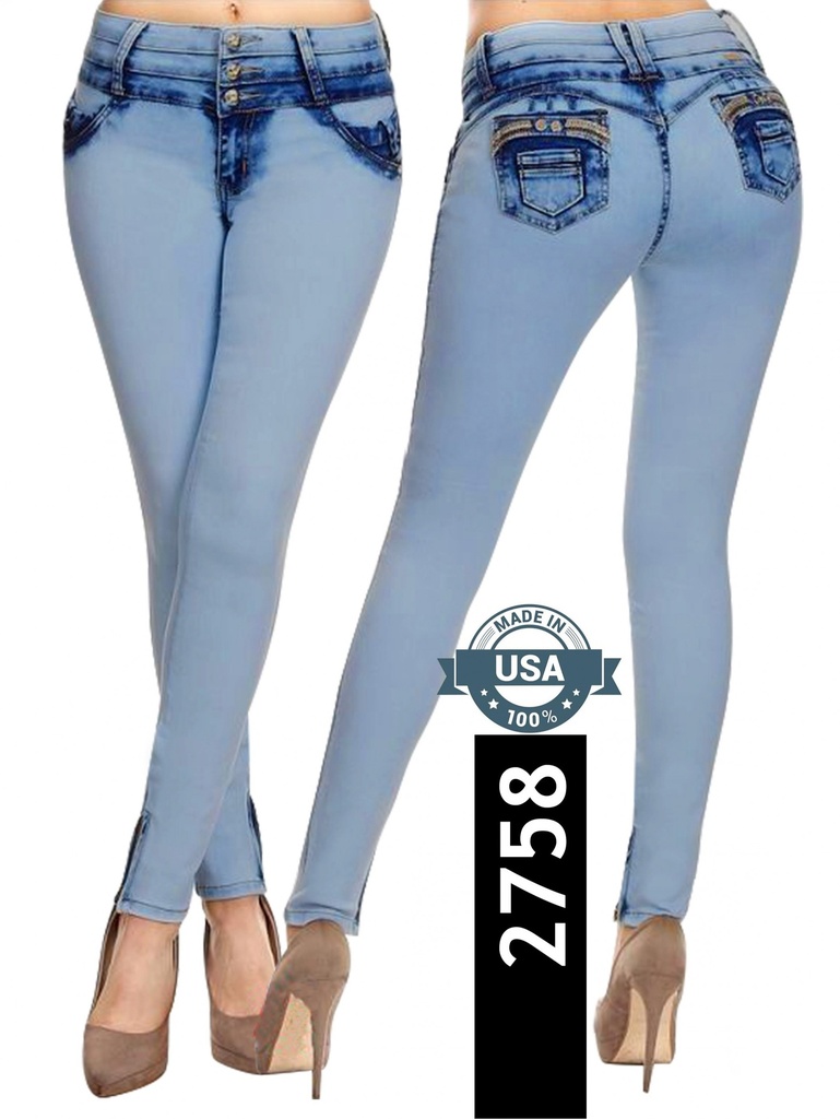 Jeans Levantacola Ajustados Lavado Claro para Mujer 2758