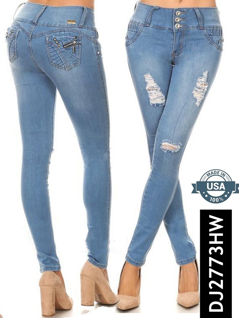 Jeans Levantacola Rotos Ajustados Lavado Claro para Mujer DJ2773HW