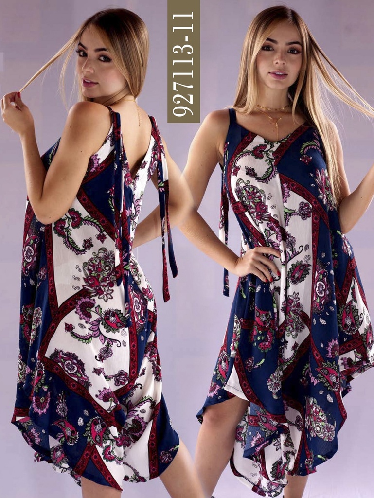 [26692711311S] Vestido Sin Mangas Bajo Asimétrico Floral Vino Tinto para Mujer 927113-11
