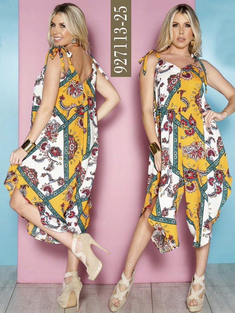 [26692711325S] Vestido Sin Mangas Bajo Asimétrico Floral Amarillo para Mujer 927113-25