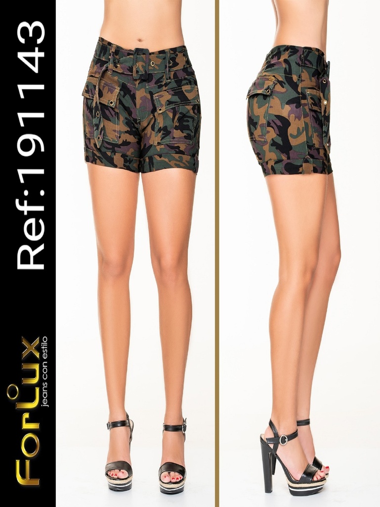 [27019114305] Short Estampados Tiro Alto Estampado Tropical Negro para Mujer 191143