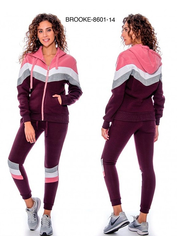 [200860114XXL] Conjunto de 2 Piezas Conjunto Deportivo con Capucha y Jogger Vino Tinto para Mujer 8601-14
