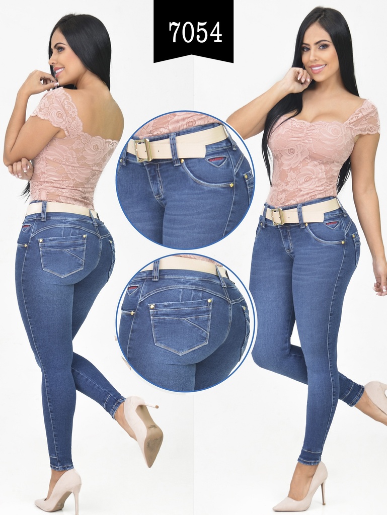 [2617054R03] Women's Medium Wash Butt Lift Skinny Jeans 7054