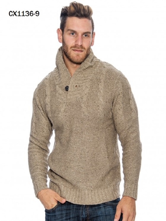 [200CX11369XXL] Suéter para Hombre Taupe de Punto Trenzado con Cuello Chal – L.A