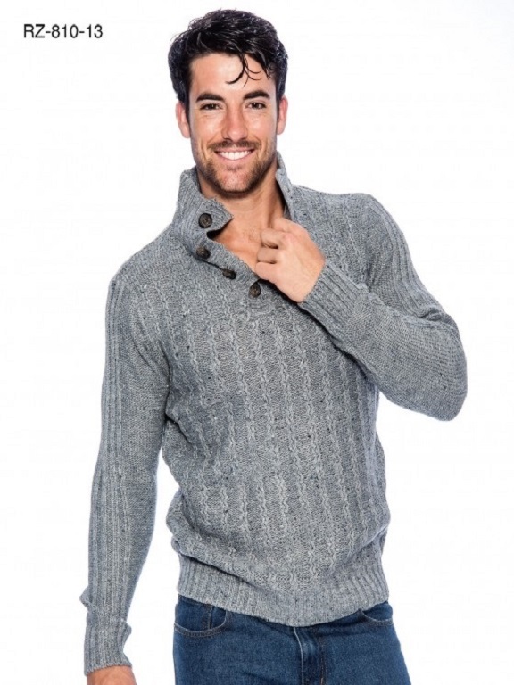 [200RZ81013XXL] Men's Gray Cable-Knit Button-Collar Sweater – L.A