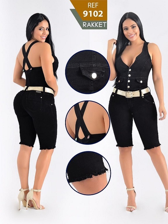Women's Black Sleeveless Button Front Bermuda Jumpsuit 9102