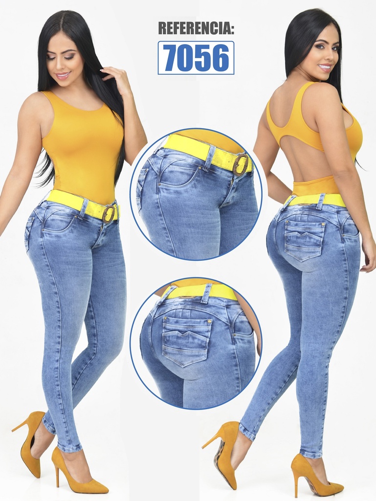 Women's Light Acid Wash Distressed Butt Lift Skinny Jeans 7056
