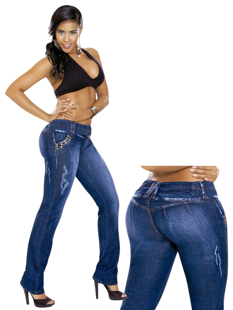 [000101386801] Jeans Levantacola Bota Ligeramente Acampanada Lavado Medio para Mujer 3303