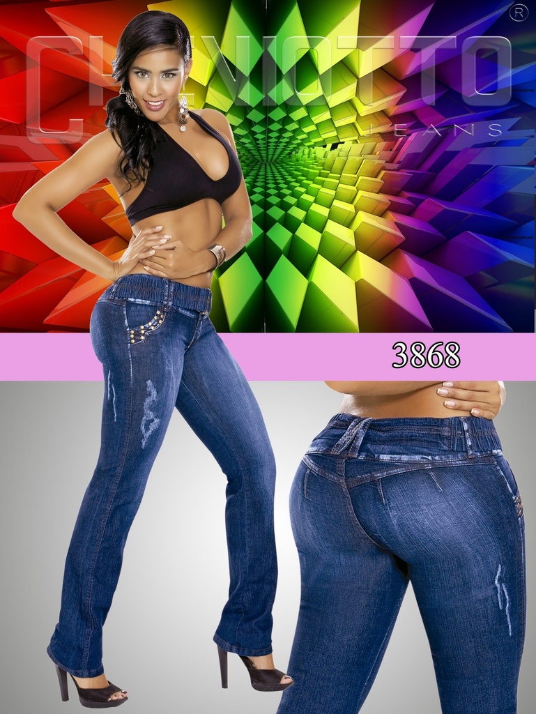 Jeans Levantacola Bota Ligeramente Acampanada Lavado Medio para Mujer 3303