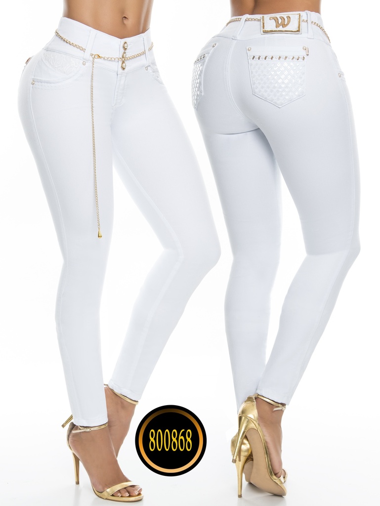 Jeans Levantacola Ajustados Blanco para Mujer 500868