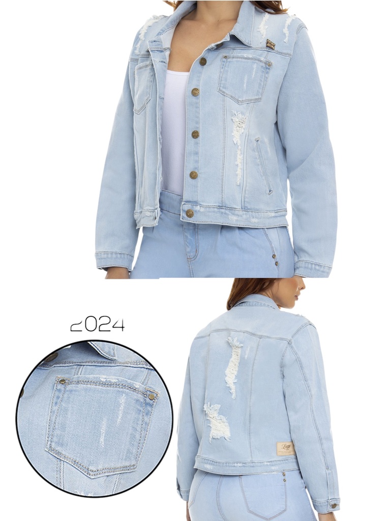 [298202407] Chaqueta de Jean Desgastada Lavado Claro para Mujer 2024