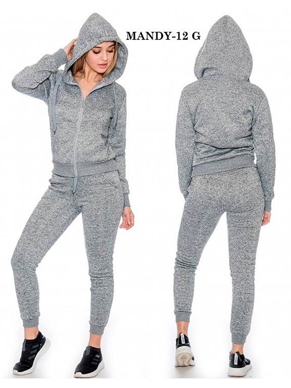 [200MANDY12GXXL] Conjunto Deportivo Sudadera con Cierre y Jogger Gris Jaspeado para Mujer Mandy-12 Gray