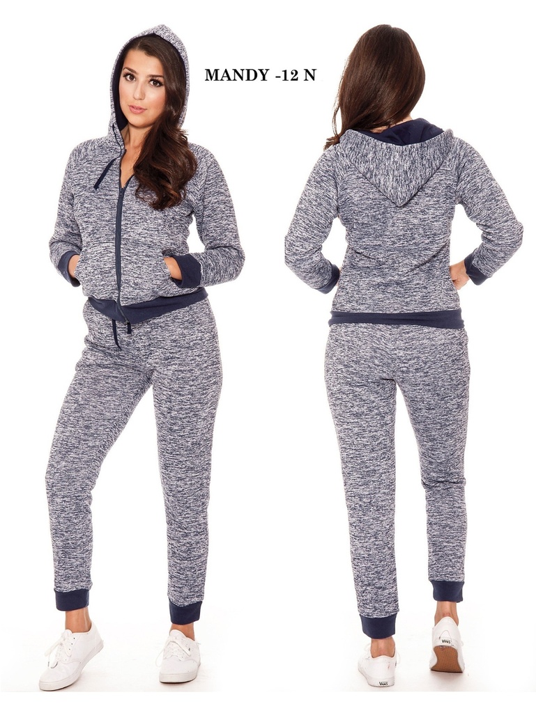 Conjunto Deportivo Sudadera con Cierre y Jogger Gris Jaspeado y Azul Marino para Mujer Mandy-12 N