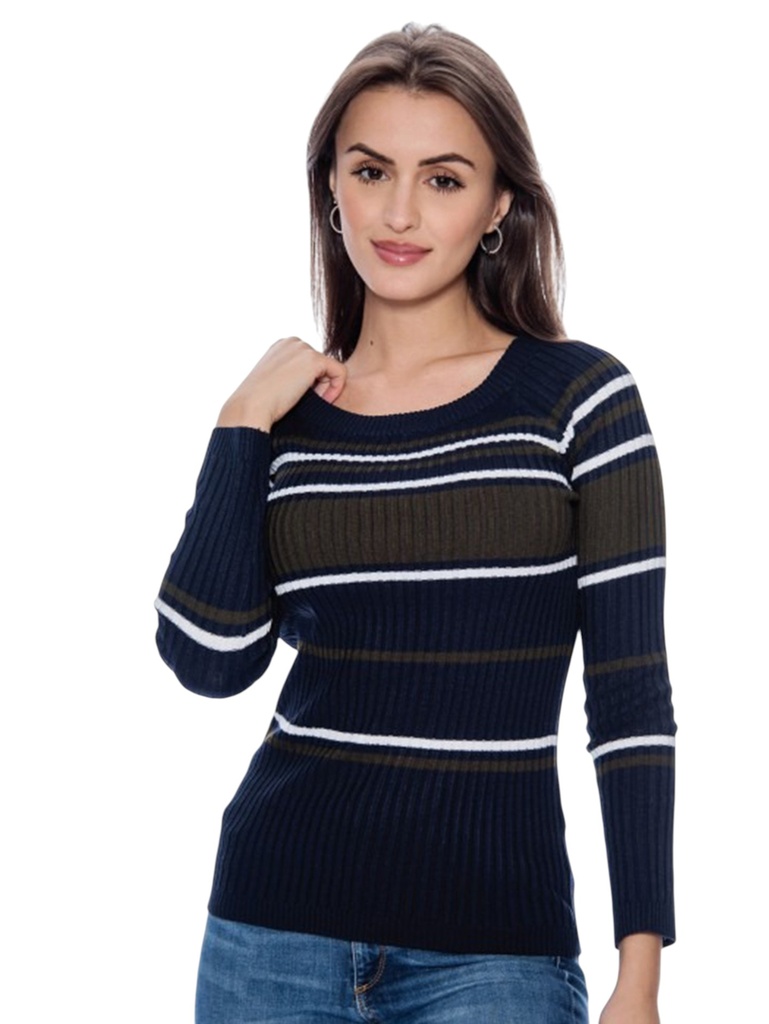 [200KELLY3604AOSL] Suéter Rayas Cuello Redondo Rayas Azul Marino para Mujer Kelly 3604