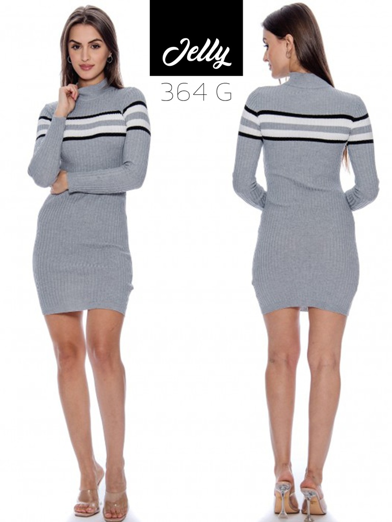 [200JELLY364GL] Vestido Ajustado de Punto Cuello Alto Gris para Mujer 364-G
