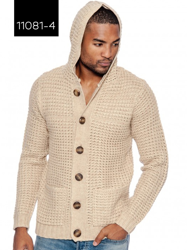 Suéter para Hombre Cárdigan Crema de Punto Waffle con Capota – L.A