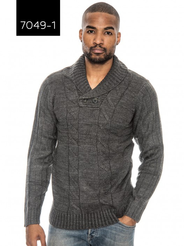 Men's Gray Cable-Knit Shawl-Collar Sweater – L.A