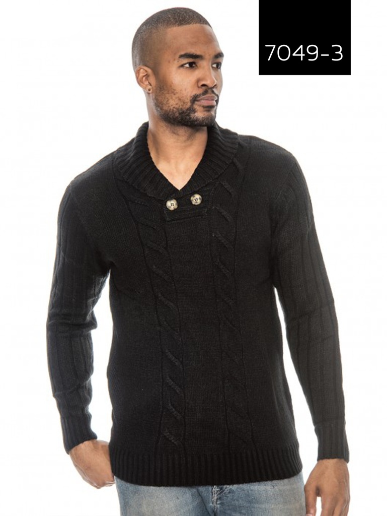 Suéter para Hombre Negro de Punto Trenzado con Cuello Chal – L.A