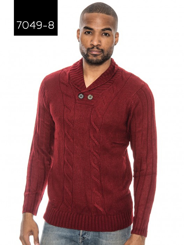 [20070498XXL] Suéter para Hombre Vinotinto de Punto Trenzado con Cuello Chal – L.A