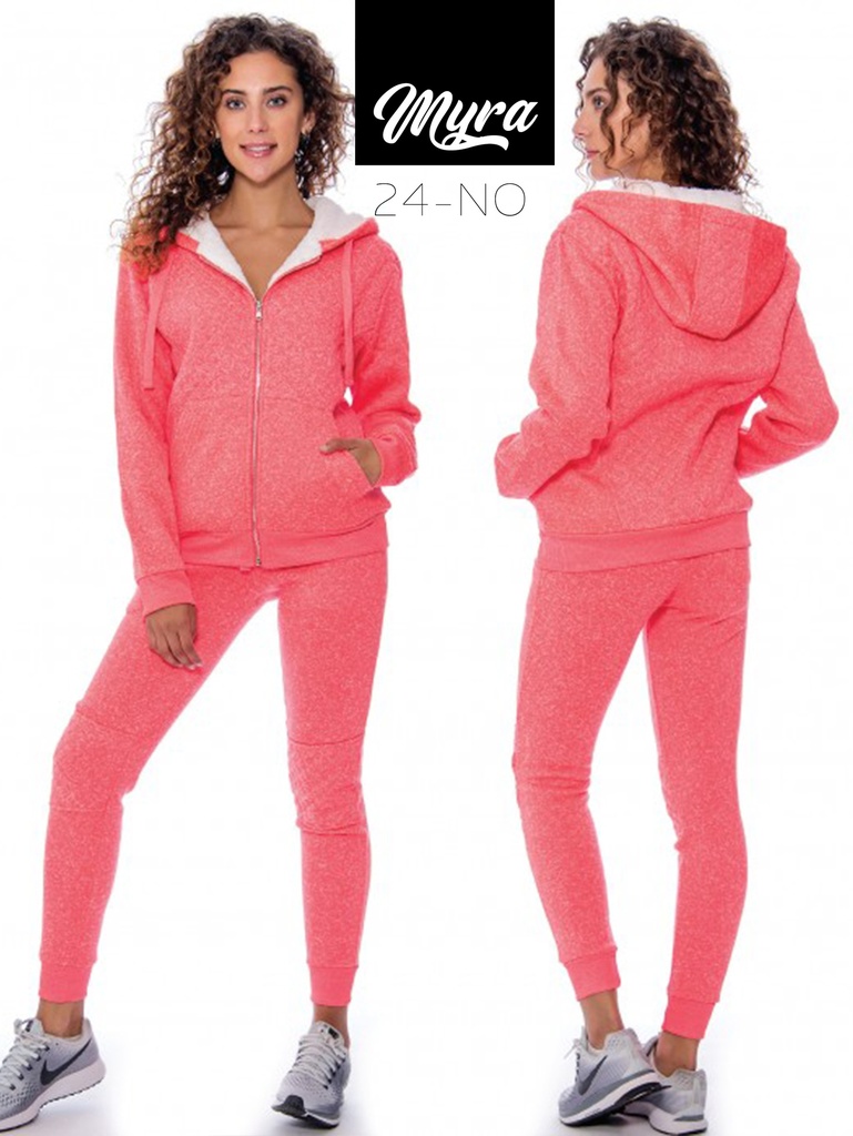 [200MYRA24NOXXL] Women's Coral Sherpa Lined Zip Hoodie & Joggers Activewear Set Myra-24-NO