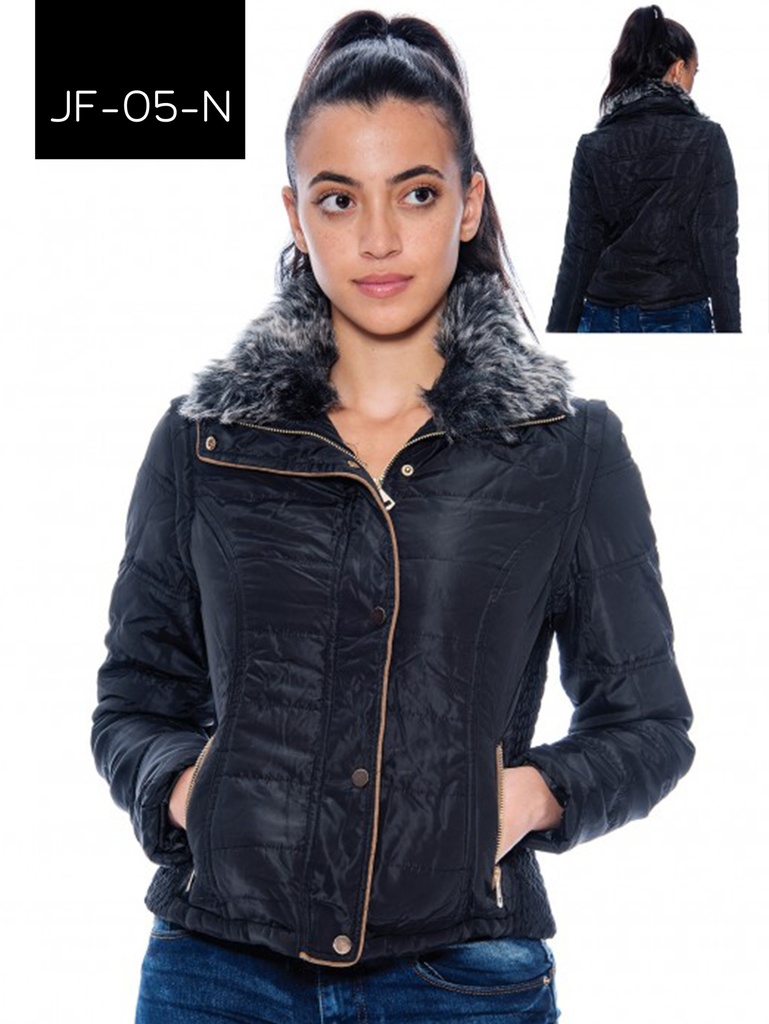 [200JF05NS] Chaqueta Chaqueta con Cuello de Pelo Negro para Mujer JF-05-N