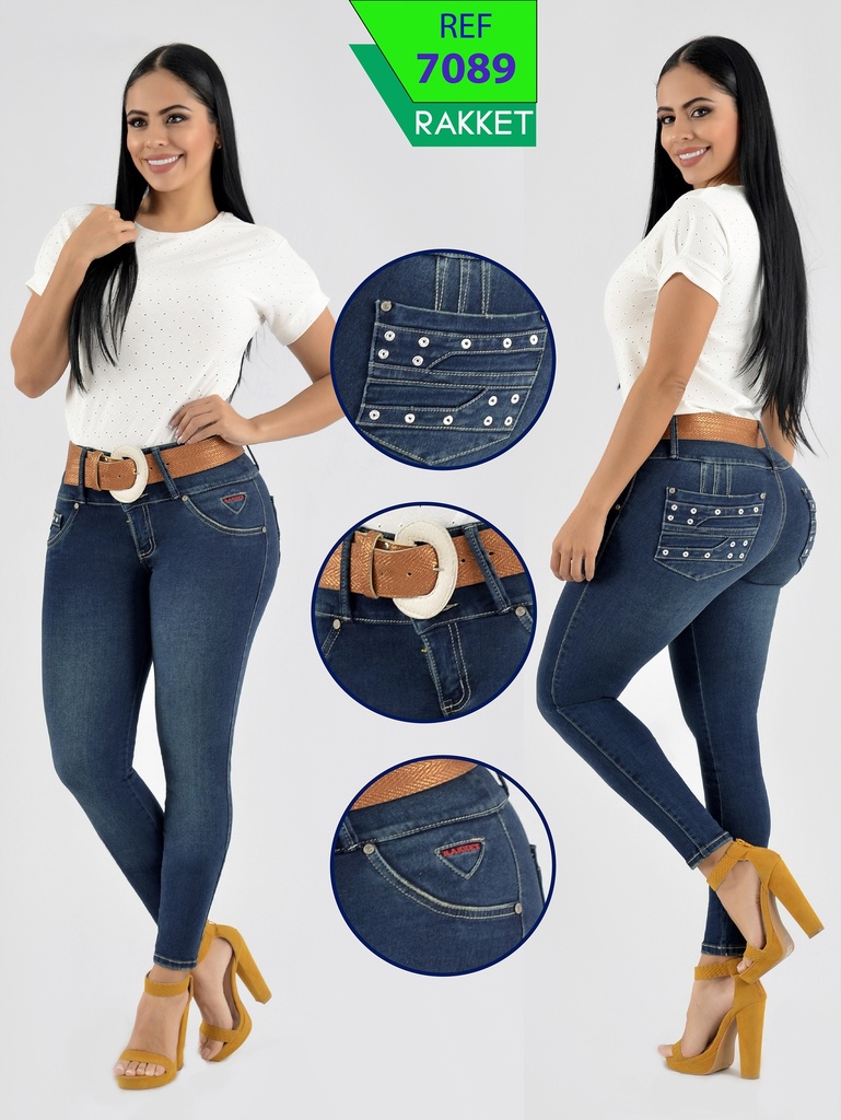 [2617089R03] Jeans Levantacola Ajustados Azul Marino Oscuro para Mujer 7089