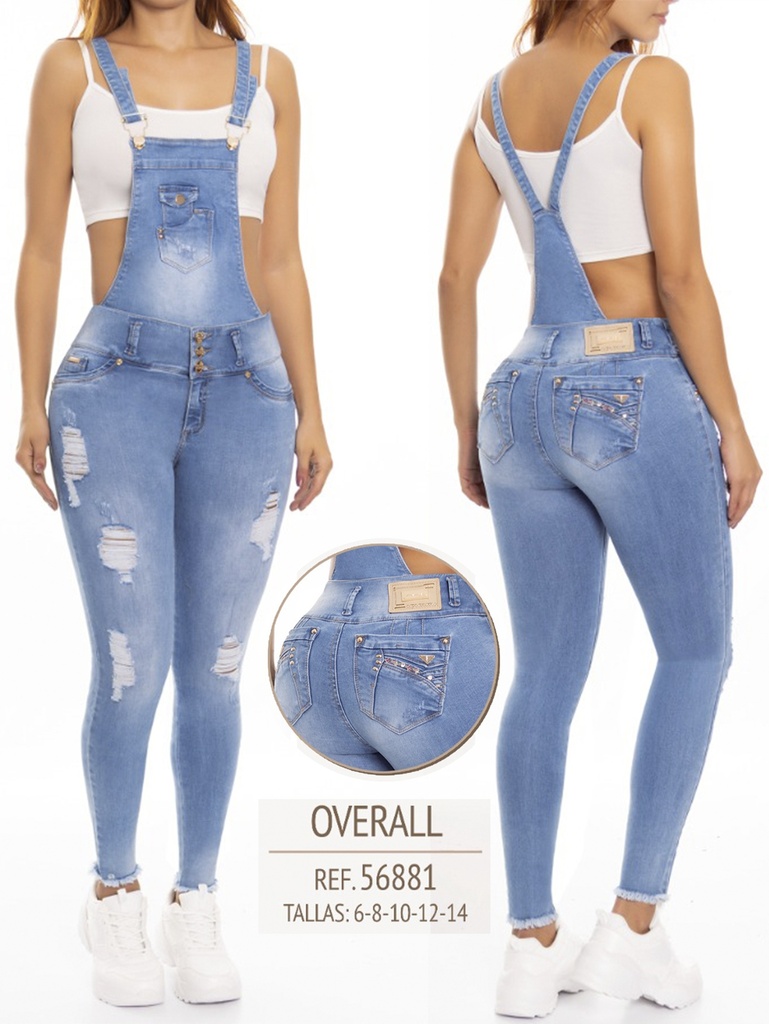 [24856881D03] Jeans Jardinera de Mezclilla Lavado Claro para Mujer 36881