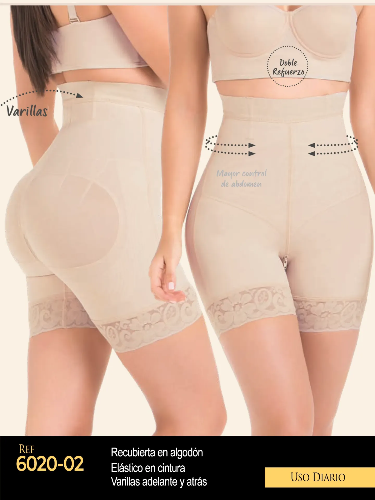 Faja Moldeadora Short Moldeador de Cintura Alta Beige para Mujer 6020-02