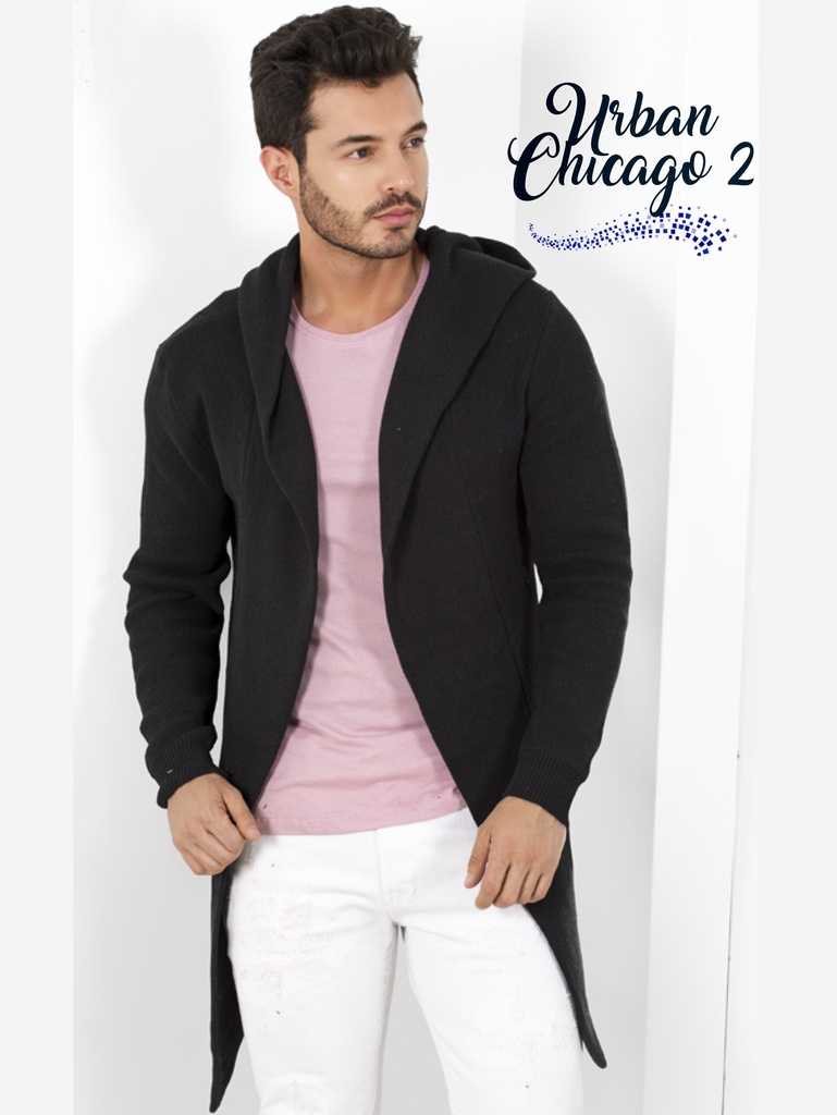 [313URBANCH2S] Men's Black Long Hooded Cardigan Sweater – Urban Chicago