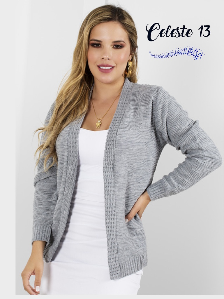 [313CELESTE13M] Suéter Cárdigan Abierto Gris para Mujer Celeste-13
