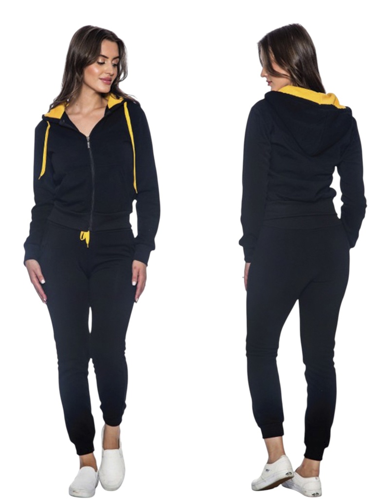 [200FAST12BYXXL] Women's Black & Yellow Hoodie & Joggers Activewear Set Fast-12 Black Yellow