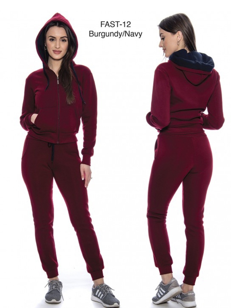[200FAST12BNXXL] Conjunto Deportivo Sudadera con Capucha y Jogger Vino Tinto y Azul Marino para Mujer Fast-12 Burgundy