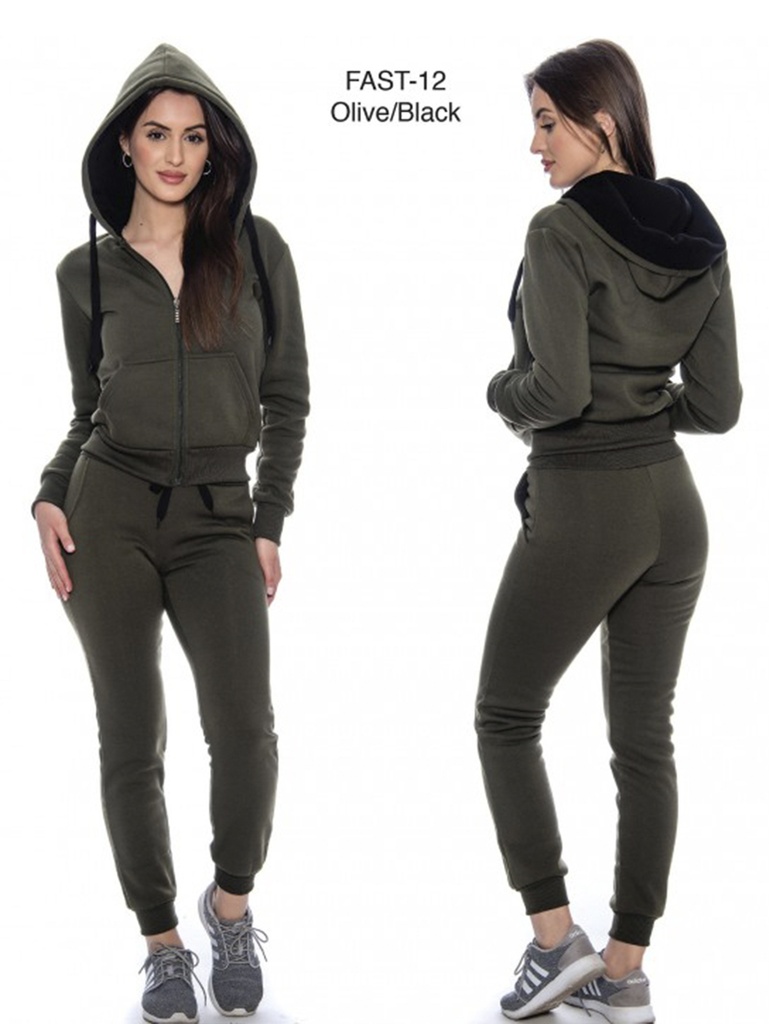 [200FAST12OBXXL] Conjunto Deportivo Sudadera con Capucha y Jogger Verde Oliva y Negro para Mujer Fast-12 Olive
