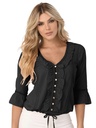 Women's Black Ruffle Bell-Sleeve Blouse 5433-2