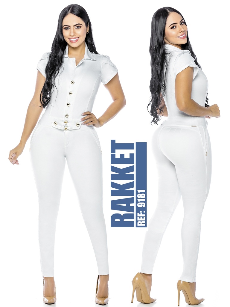 [2619181R01] Enterizo Manga Corta con Botones Levantacola Blanco para Mujer 9181