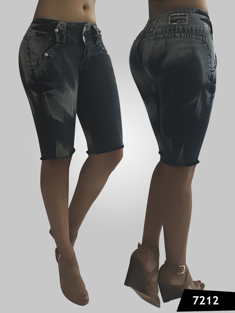 Short Bermuda de Mezclilla Levantacola Lavado Gris Negro para Mujer 7212