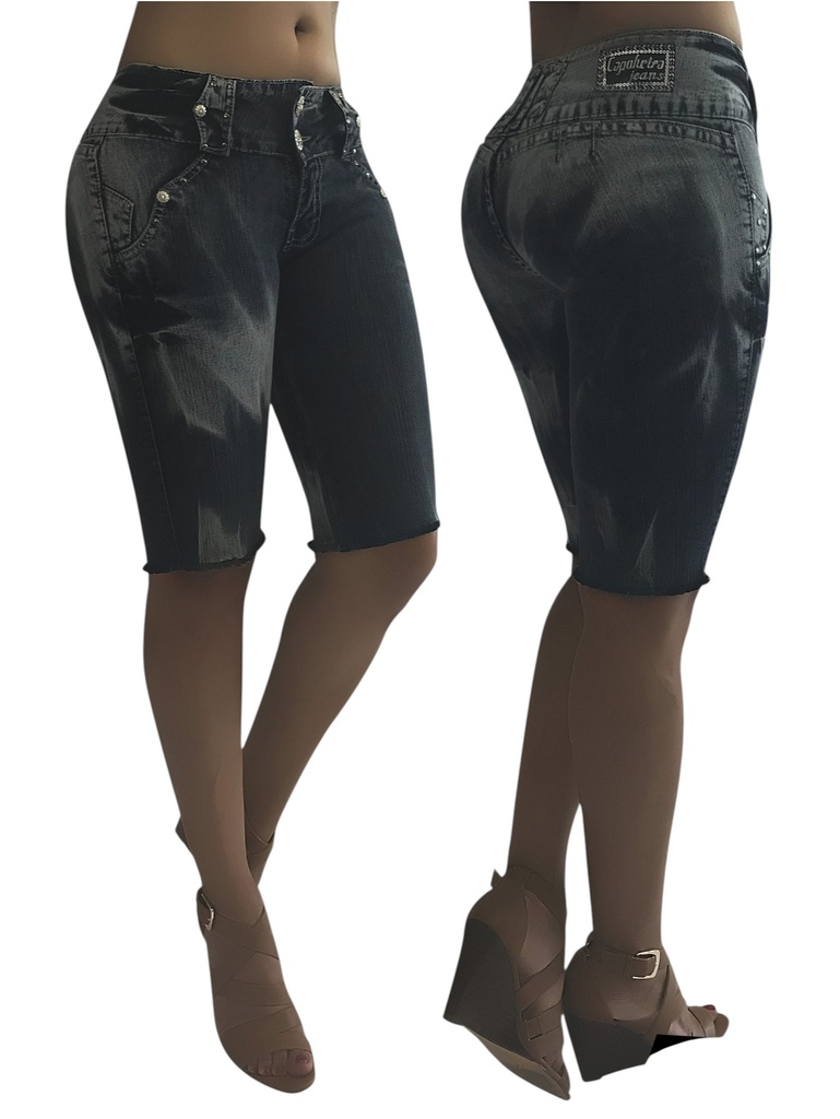 [102721203] Short Bermuda de Mezclilla Levantacola Lavado Gris Negro para Mujer 7212