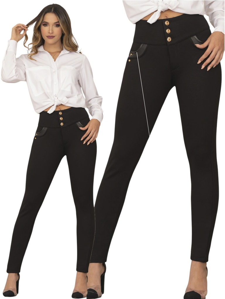 [27553205] Pantalón Tiro Alto con Botones Negro para Mujer 532
