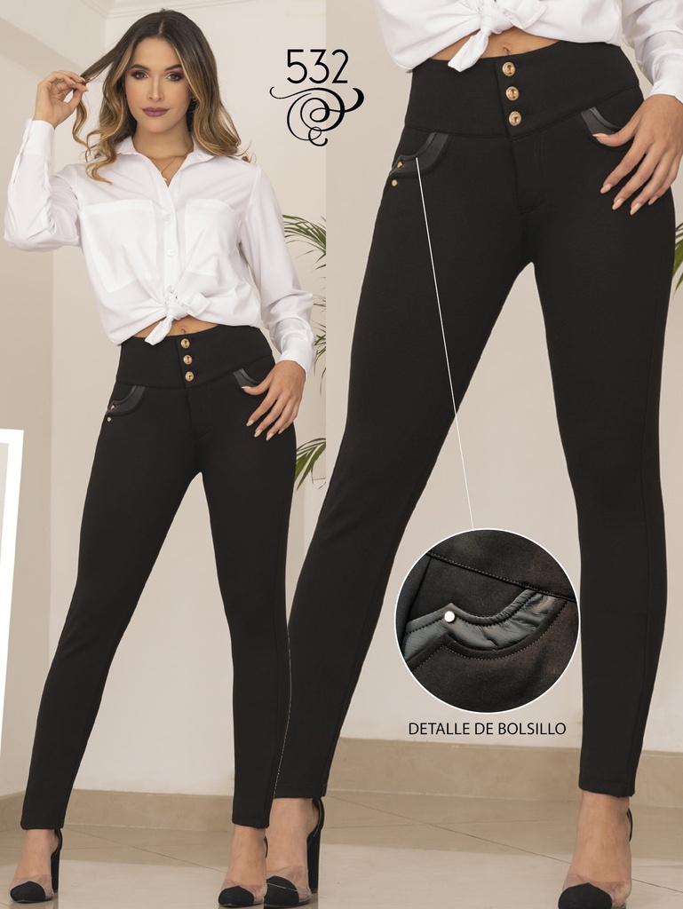 Pantalón Tiro Alto con Botones Negro para Mujer 532