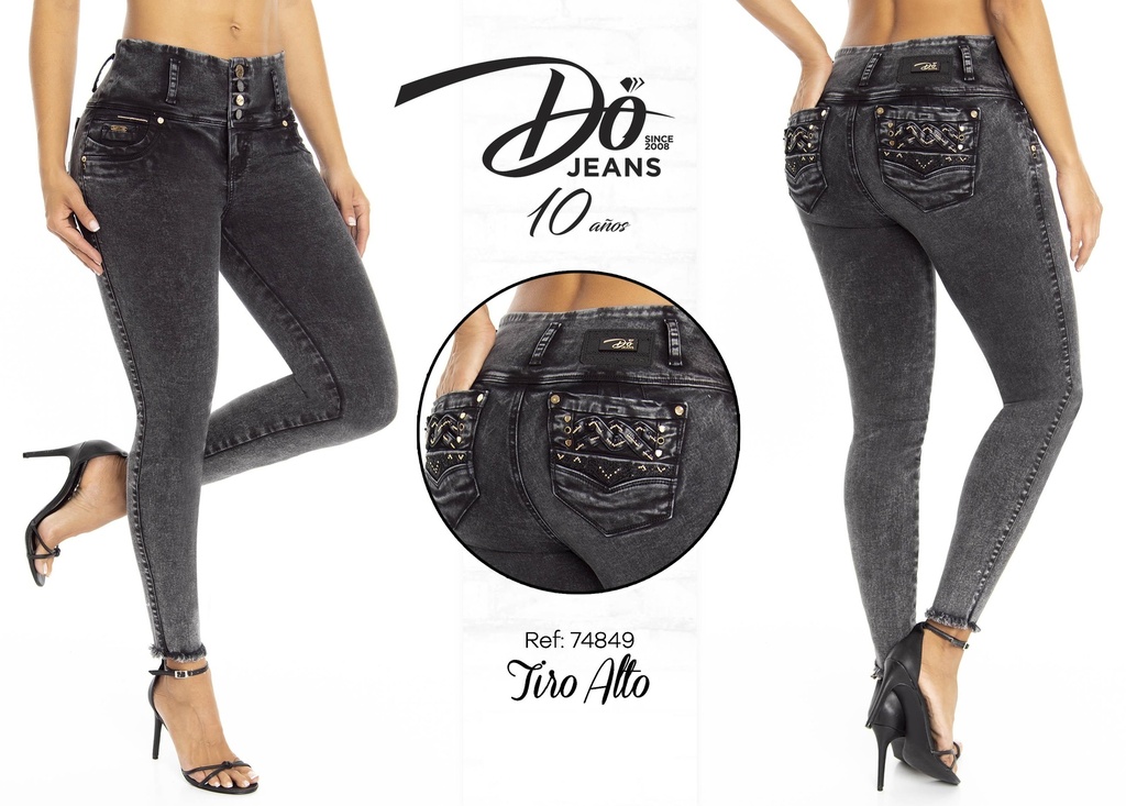Jeans Levantacola Ajustados Gris Lavado para Mujer 24874849D03